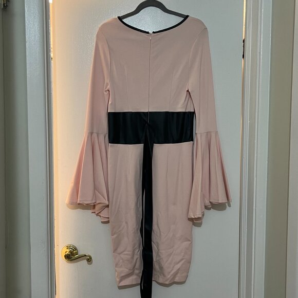 Venus - Stretch Bell Sleeves Belted Dress - Pink/Black - Size 8 - Picture 6 of 7